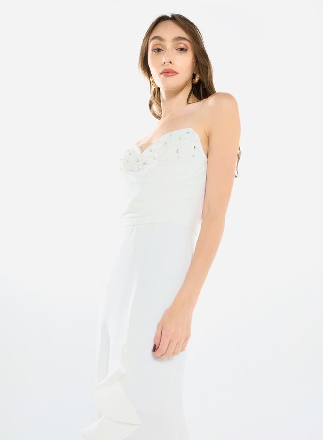 House of Moda Women Ruffled Cascade Beaded Gown Maxi Dress - Image 4